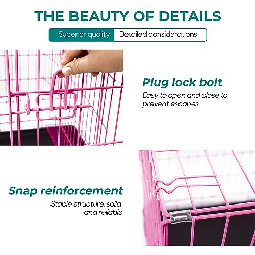 Large Foldable Metal Wire Dog Crate with Double-Door Tray L317