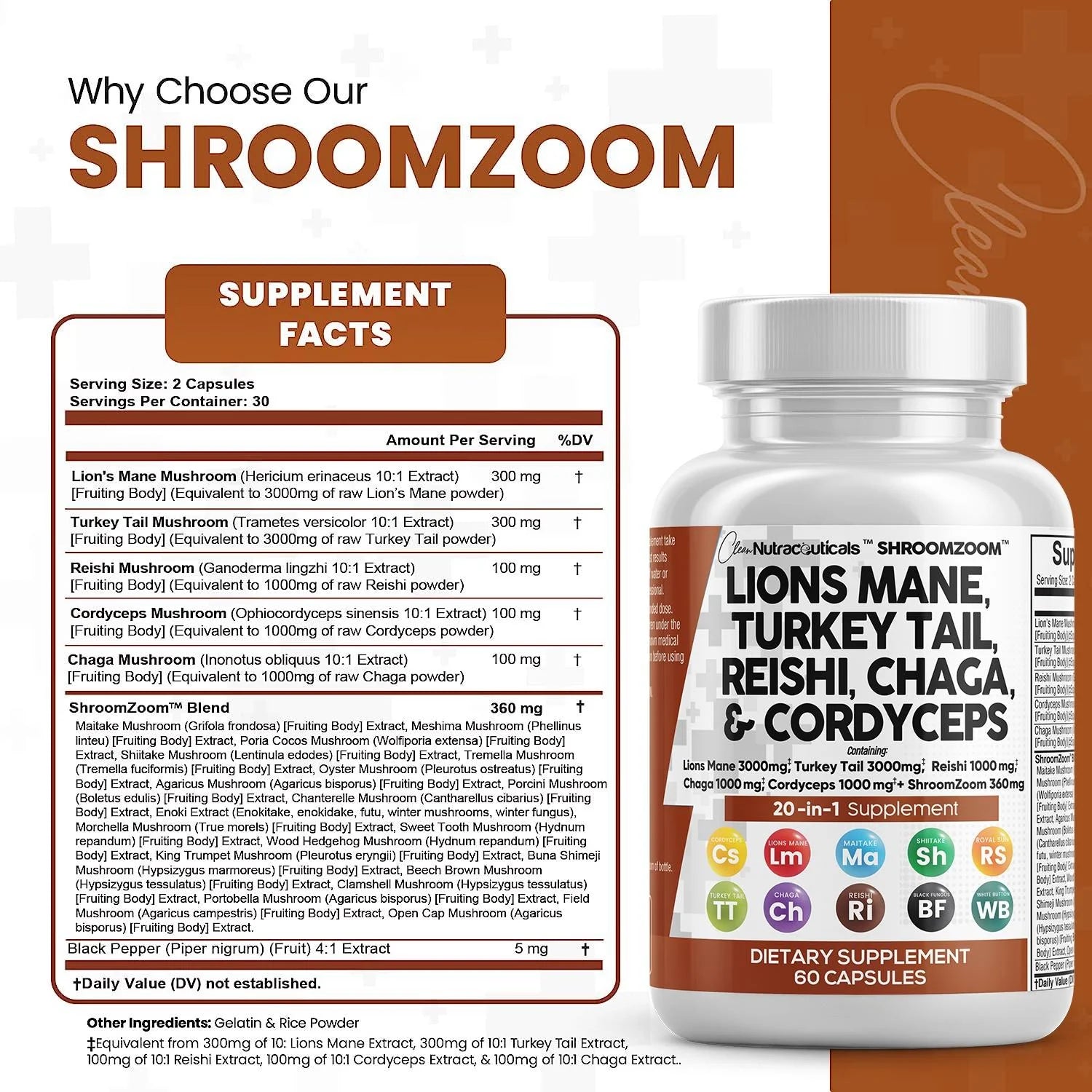 Lions Mane 3000mg 20in1 Mushroom Supplement 60 Count N4720