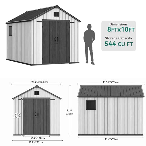 Gray 8x10 FT Outdoor Storage Shed with Lockable Door W17769