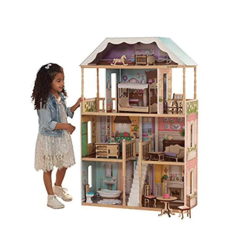 Classic Wooden Dollhouse with 14 Accessories Q816722