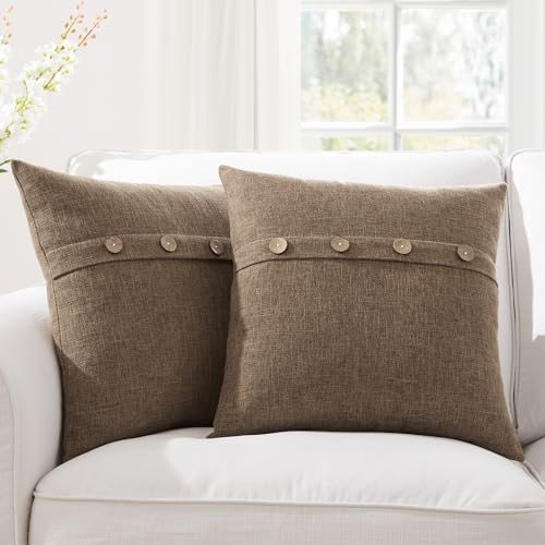Set of 2 Cool Grey Pillow Covers 18 x 18 Inches with Coconut Buttons E4273