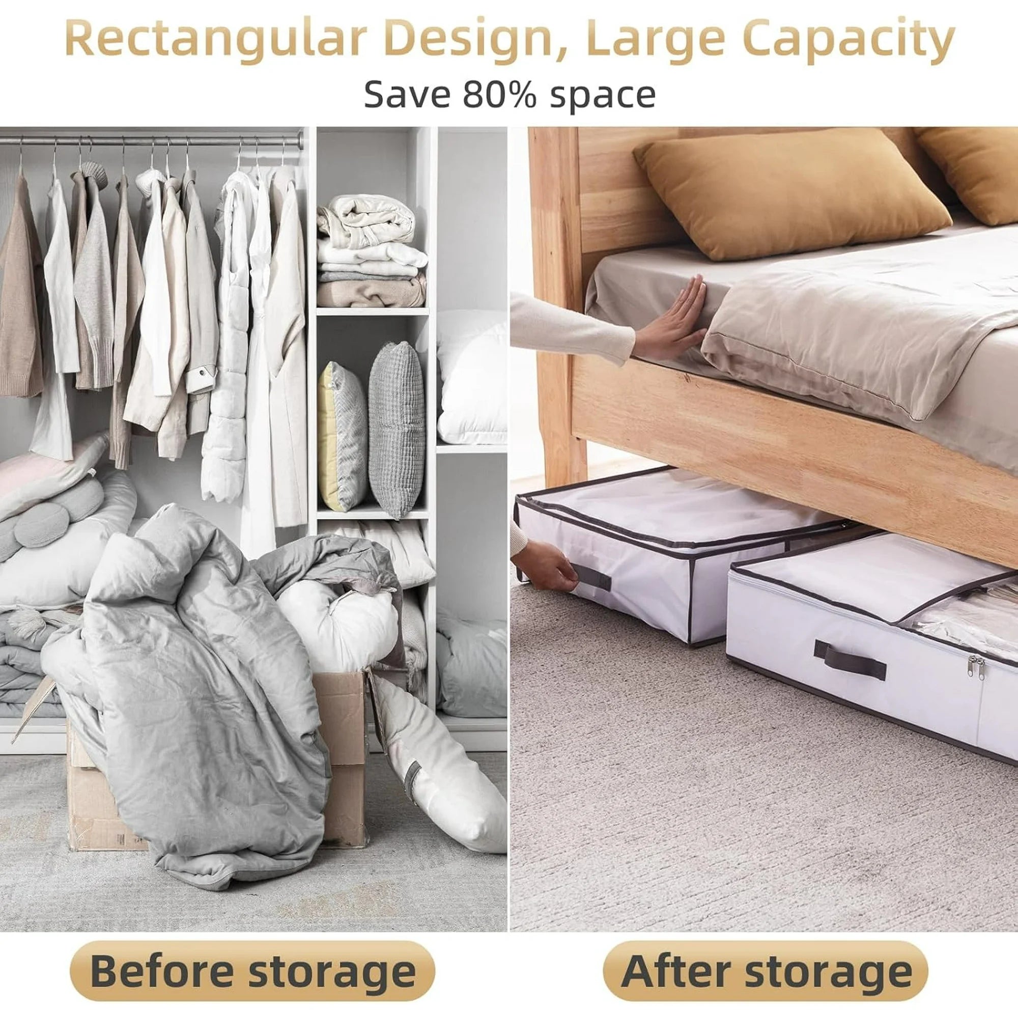 Under Bed Vacuum Seal Storage Bags, White, Large Capacity, 41 x 17.7 x 6 F755673