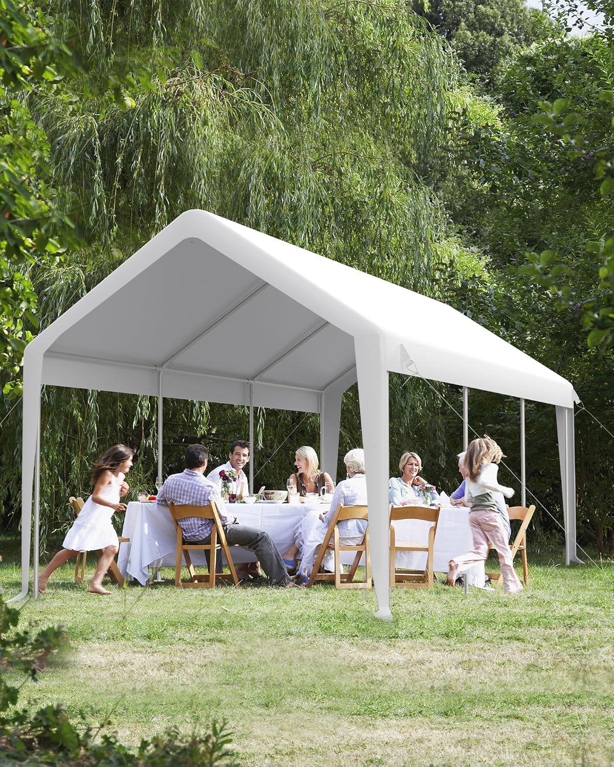 White 13'x20' Portable Carport Canopy with Steel Poles F46905