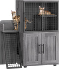 Cat Litter Box Enclosure with Platform, Double Layer Cat Litter Hidden Furniture, Large Cat Cabinet with Ladder, Wax Wood B6325