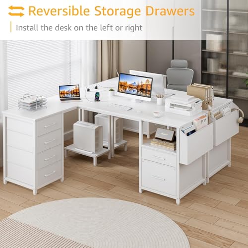 Black L Shaped Corner Computer Desk with 6 Fabric Drawers Y819