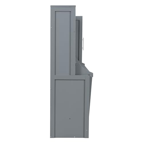 Gray Murphy Cabinet Storage Wall Bed with Closet and Drawers and Built-in Top Shelf R4609