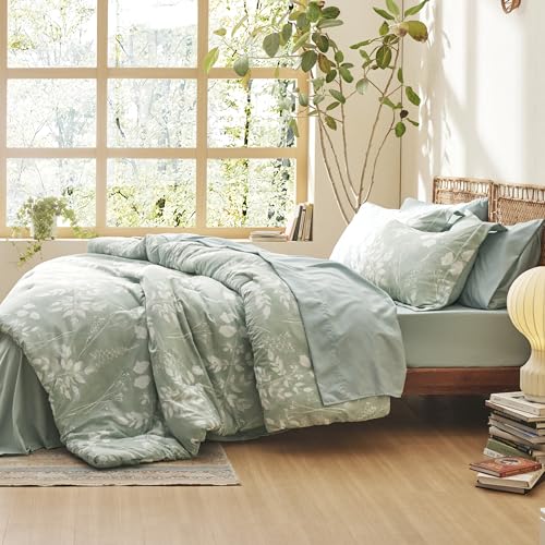 Twin 5 Pieces Blue Floral Bedding Set with Comforter, Sheets, Pillowcase & Sham L8679