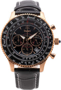 Vintage Style Chronograph Watch with Genuine Crocodile-Embossed Black Leather Band and Rose Gold Stainless Case F711