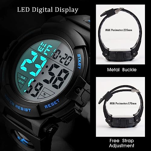 Mens Digital Sports Watch Waterproof LED Screen Large Face Military Watch L861426