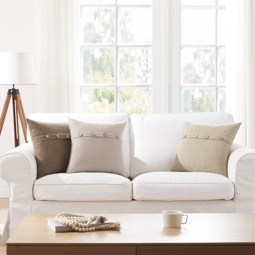 Set of 2 Cool Grey Pillow Covers 18 x 18 Inches with Coconut Buttons E4273