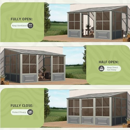 10' x 16' Aluminum Frame Polycarbonate Roof Sunroom with Sliding Doors X365