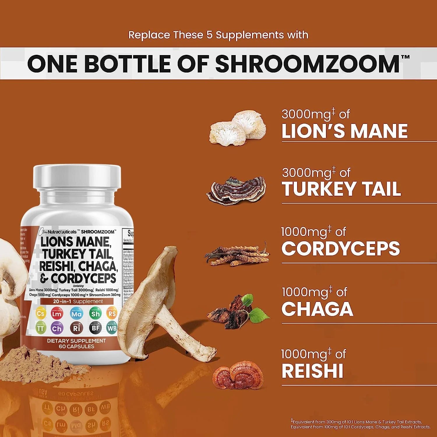 Lions Mane 3000mg 20in1 Mushroom Supplement 60 Count N4720