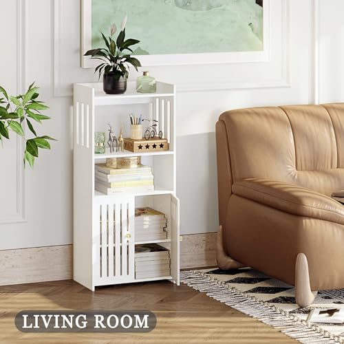 White 4-Tier Small Floor Cabinet with Door D8147