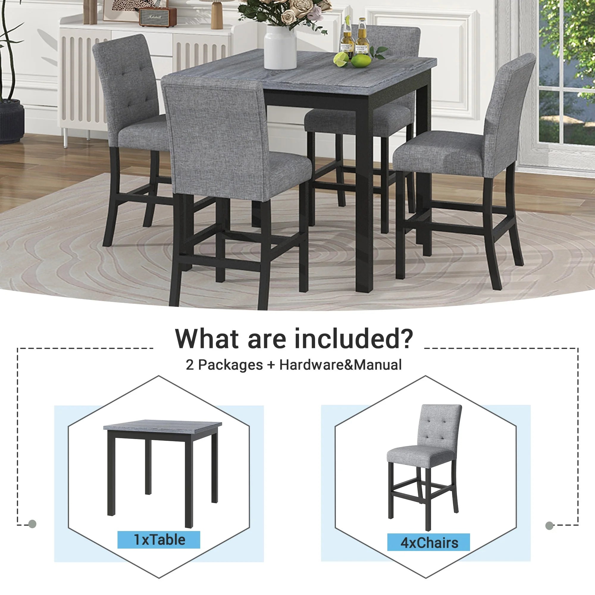 5-Piece Counter Height Square Dining Table with 4 Chairs Y296900