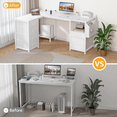 Black L Shaped Corner Computer Desk with 6 Fabric Drawers Y819