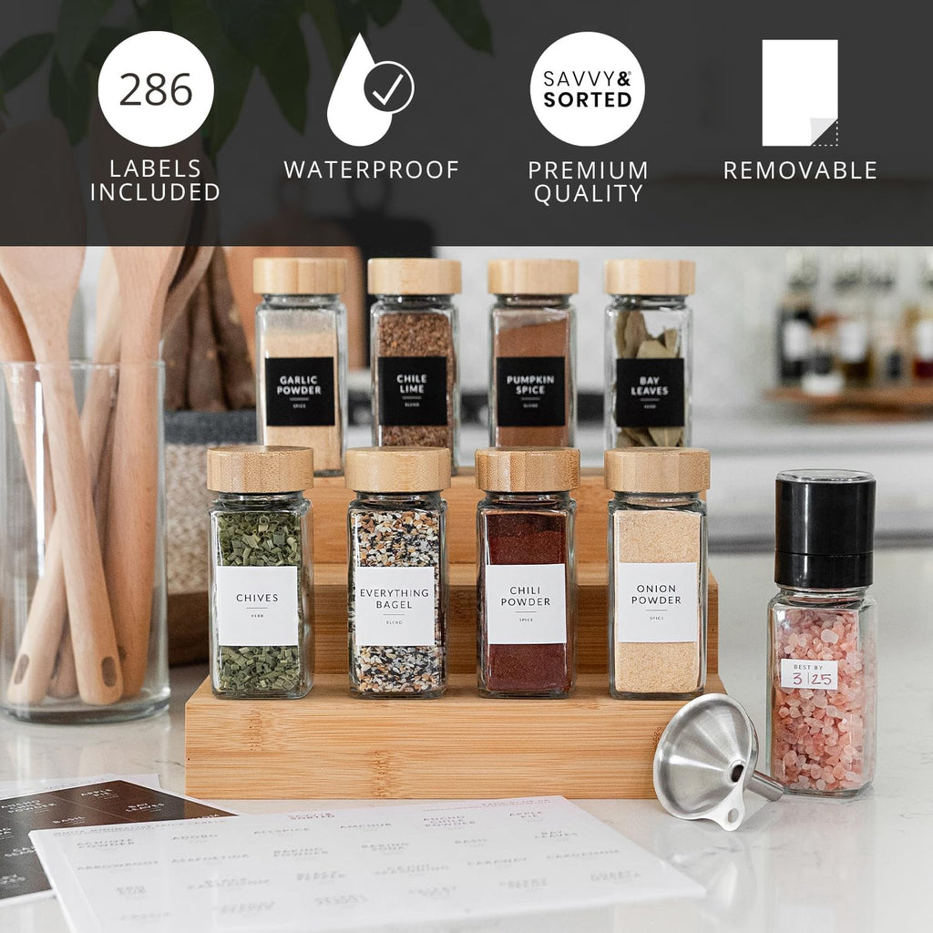 24 Glass Spice Jars with Bamboo Lids and Labels K975217
