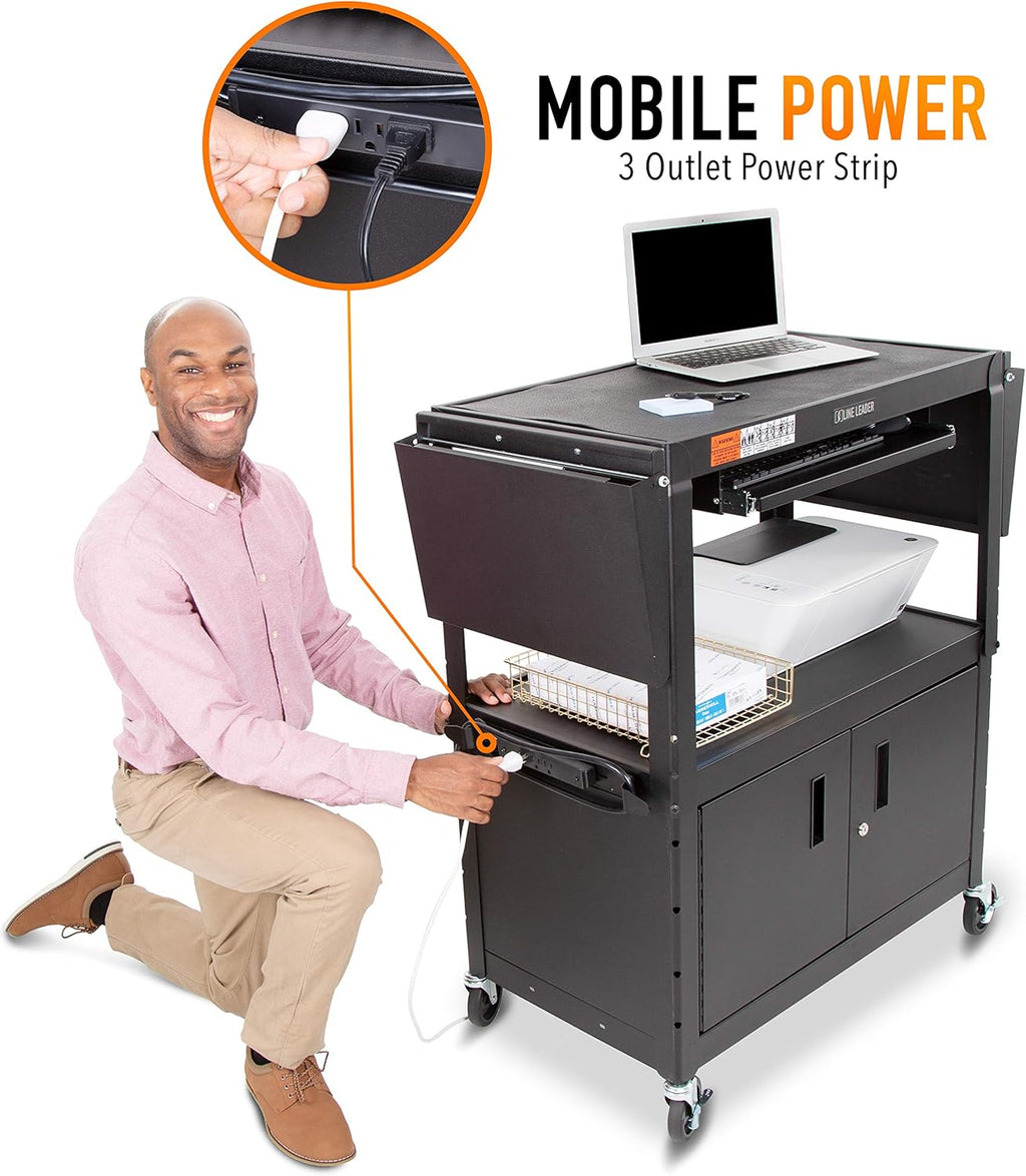 Black Height Adjustable Utility Cart with Locking Cabinet and Drop Leaves E329