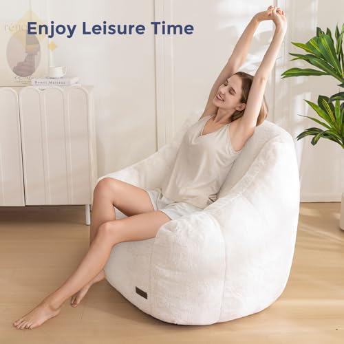 Beige Faux Fur Bean Bag Chair with Back Support L596304