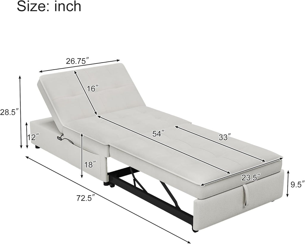 White 4-in-1 Convertible Sofa with Storage Pocket and USB Port N166