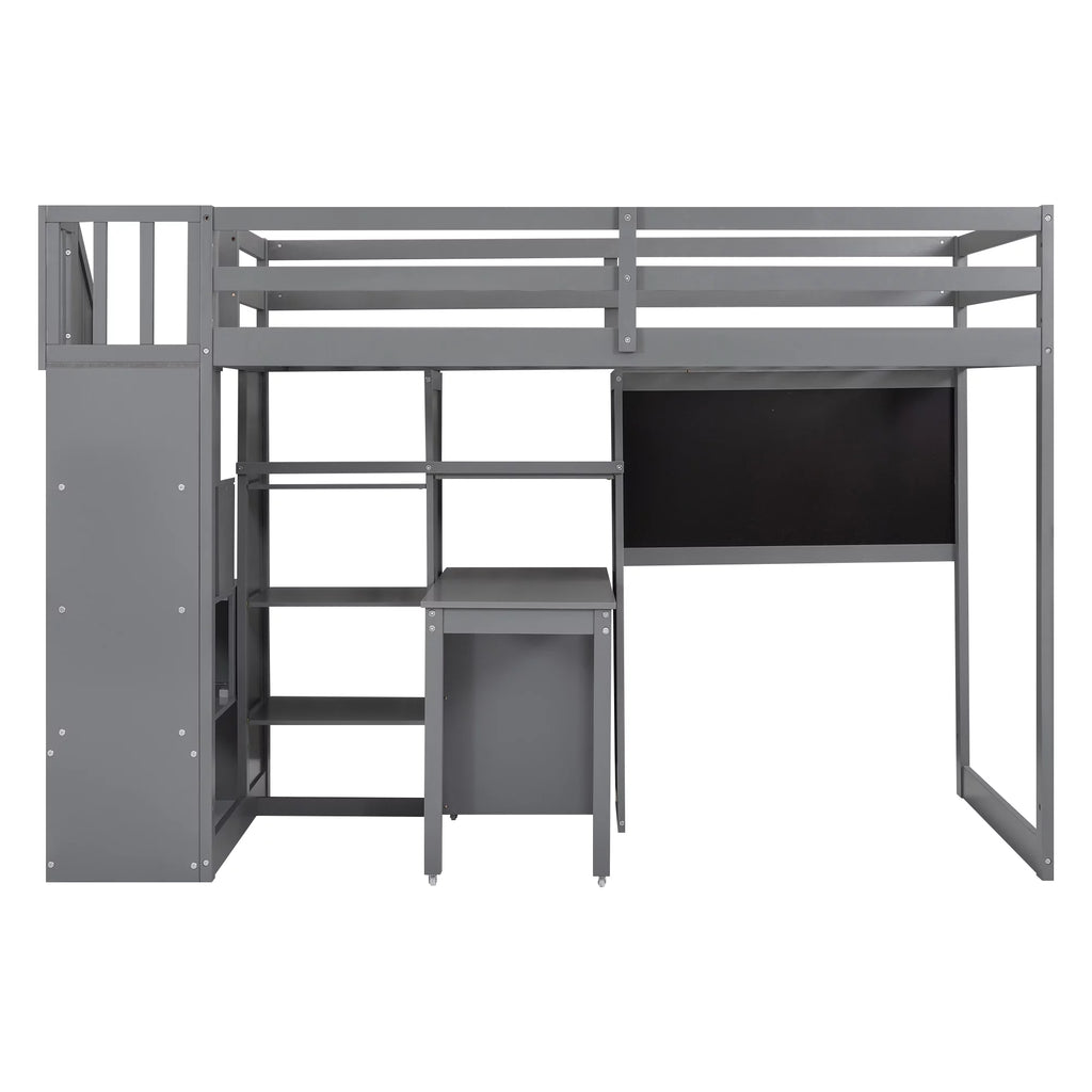 Grey Twin Size Wood Loft Bed with Desk and Storage L789126