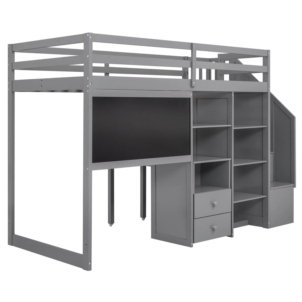 Grey Twin Size Wood Loft Bed with Desk and Storage L789126