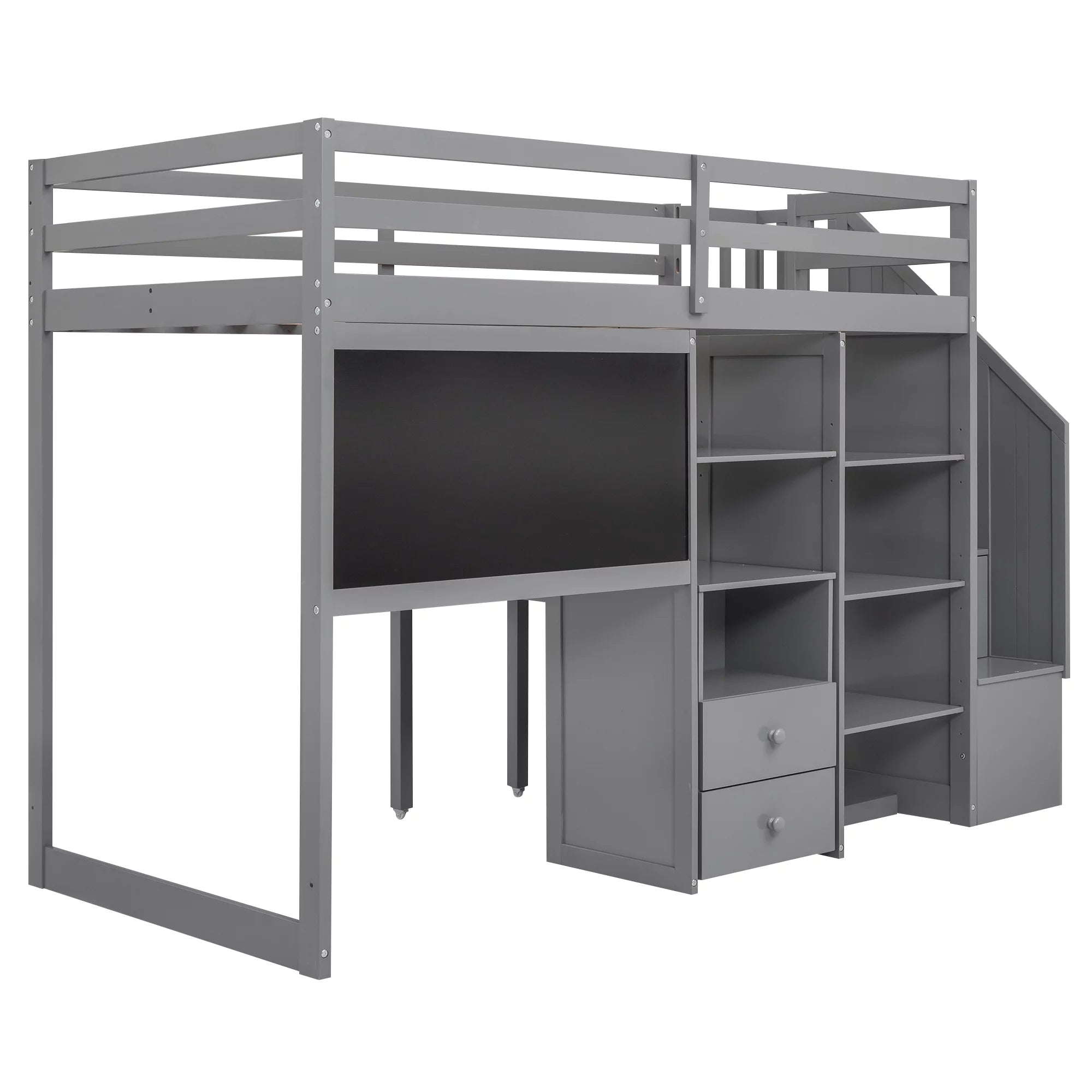 Grey Twin Size Wood Loft Bed with Desk and Storage L789126
