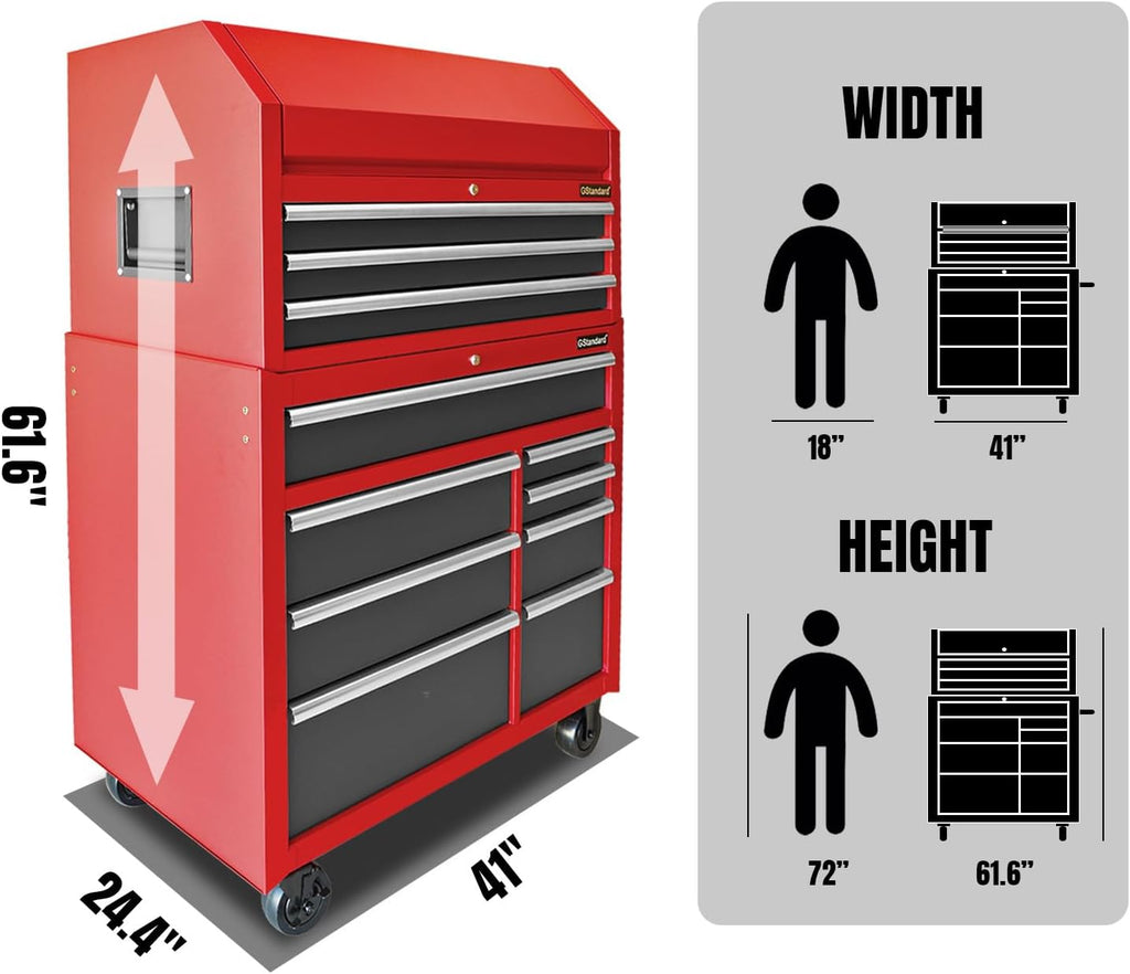 Black/Red 41-Inch 11 Drawers Heavy-Duty Steel Tool Chest and Cabinet I4302