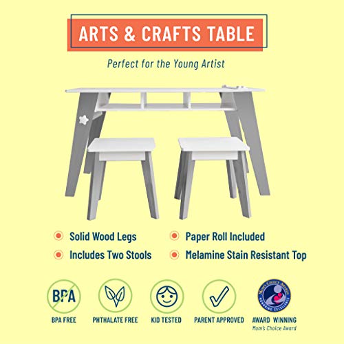 Gray Kids Arts and Crafts Table Set with Two Stools and Storage Cubbies R8926