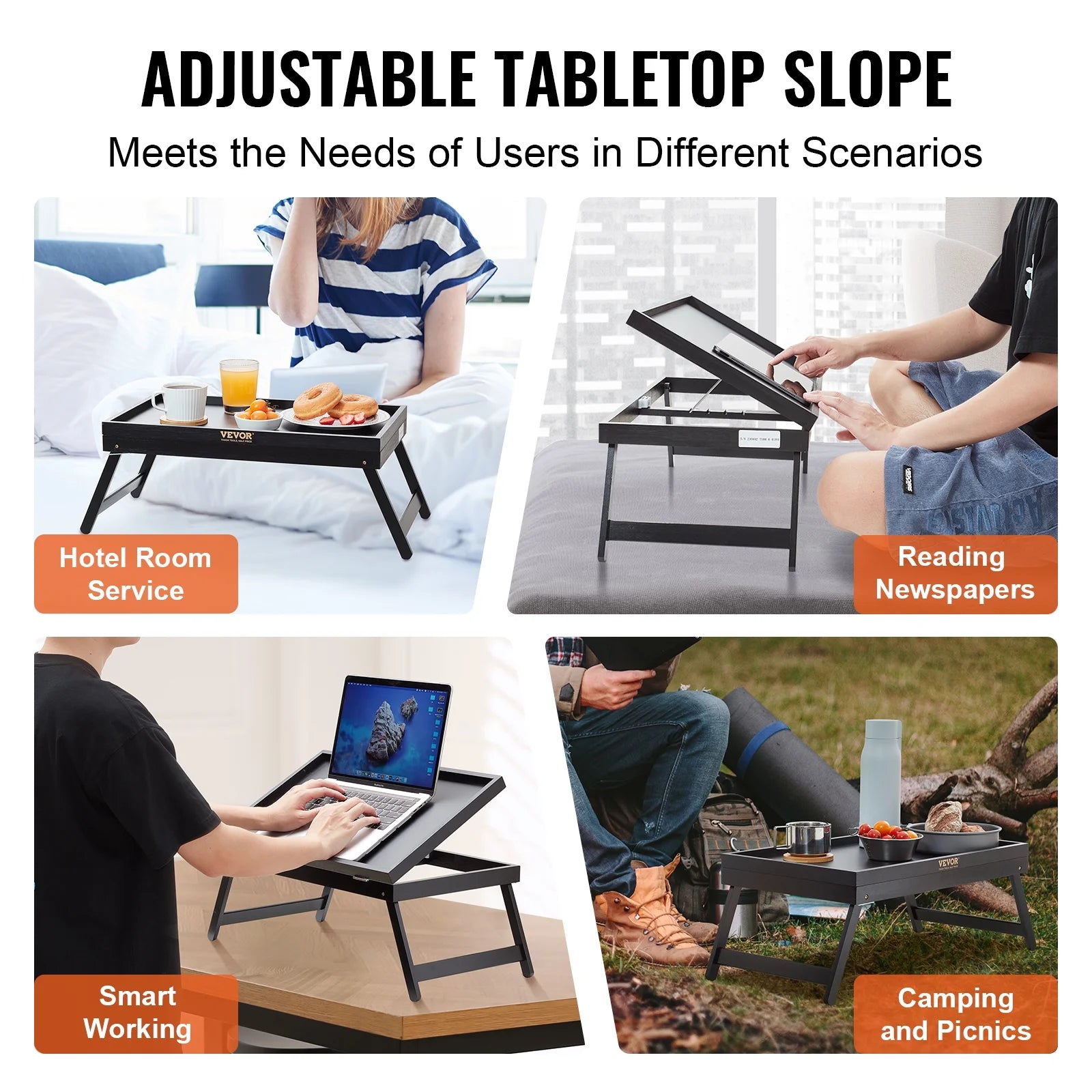 Bamboo Bed Tray with Foldable Legs Adjustable Slope L951259