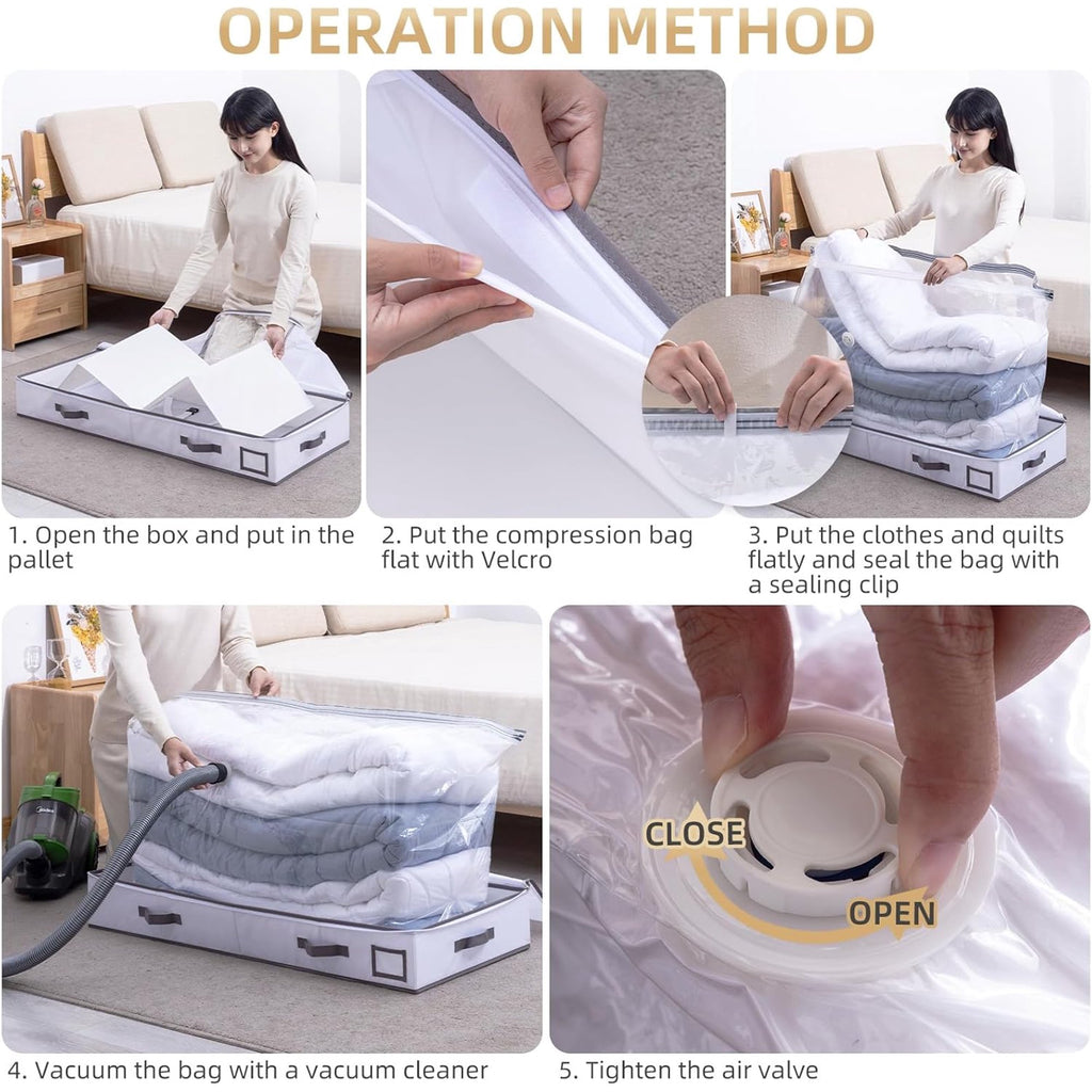 Under Bed Vacuum Seal Storage Bags, White, Large Capacity, 41 x 17.7 x 6 F755673