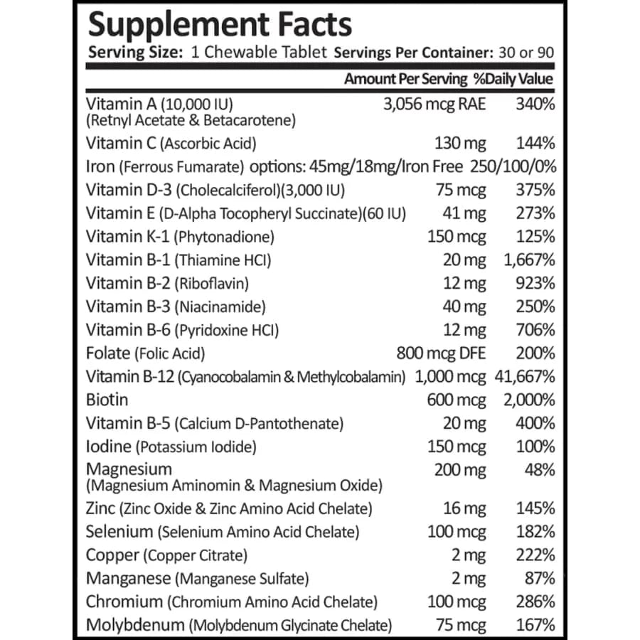 Bariatric MultiVitamin Chewable with Iron - Fruit Punch 90-Day Supply Z4225