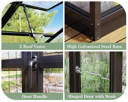 Black 8x10x7.5 FT Aluminum Polycarbonate Greenhouse P93892