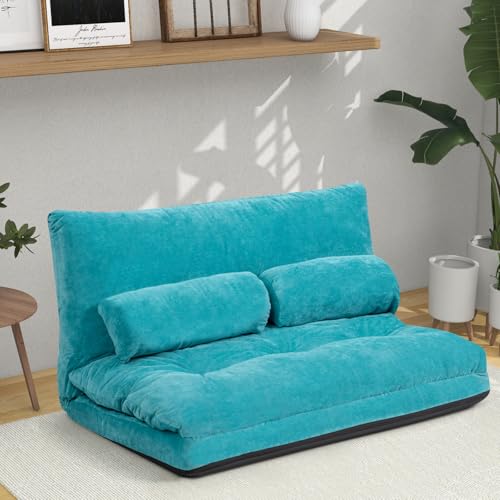 Beige Foldable Floor Sofa with 2 Pillows Y500