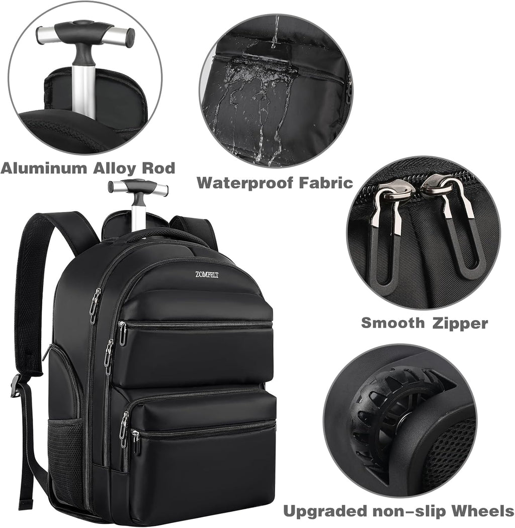 Black Rolling Backpack with Wheels Y4592
