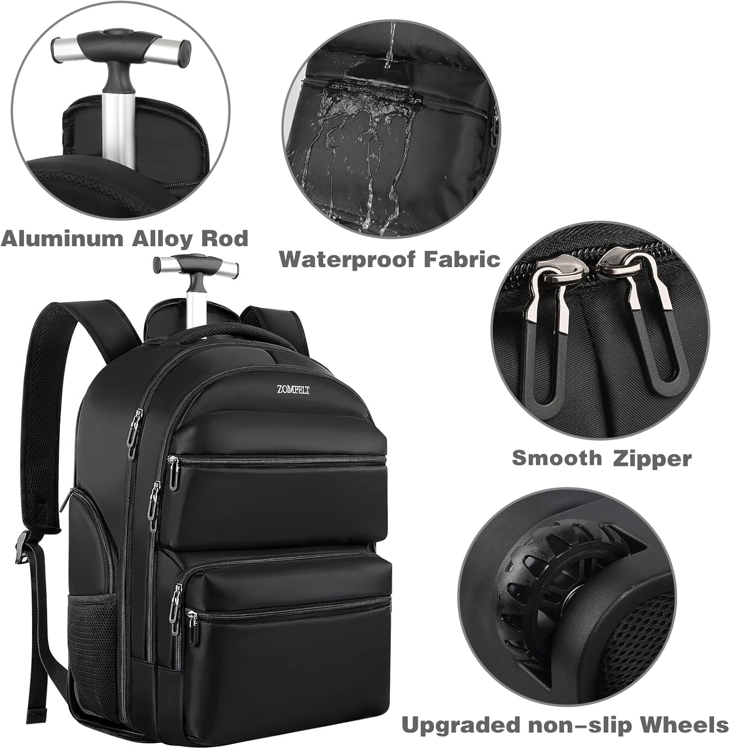Black Rolling Backpack with Wheels Y4592