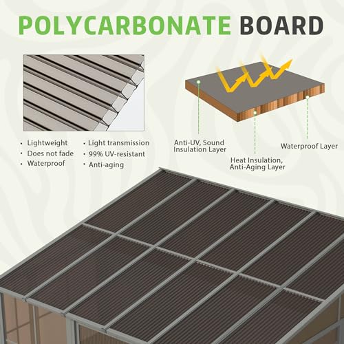 10' x 16' Aluminum Frame Polycarbonate Roof Sunroom with Sliding Doors X365