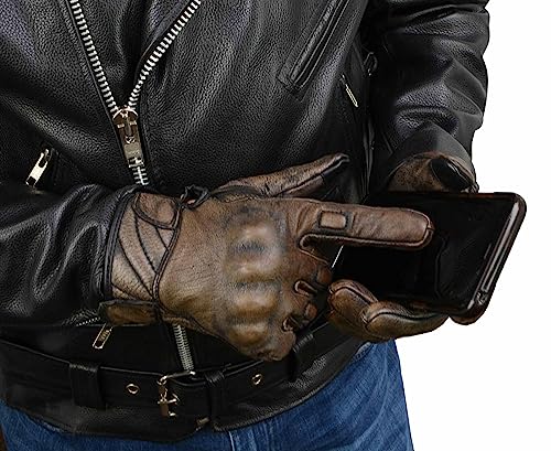 Brown Leather Motorcycle Gloves with Gel Palm D5413