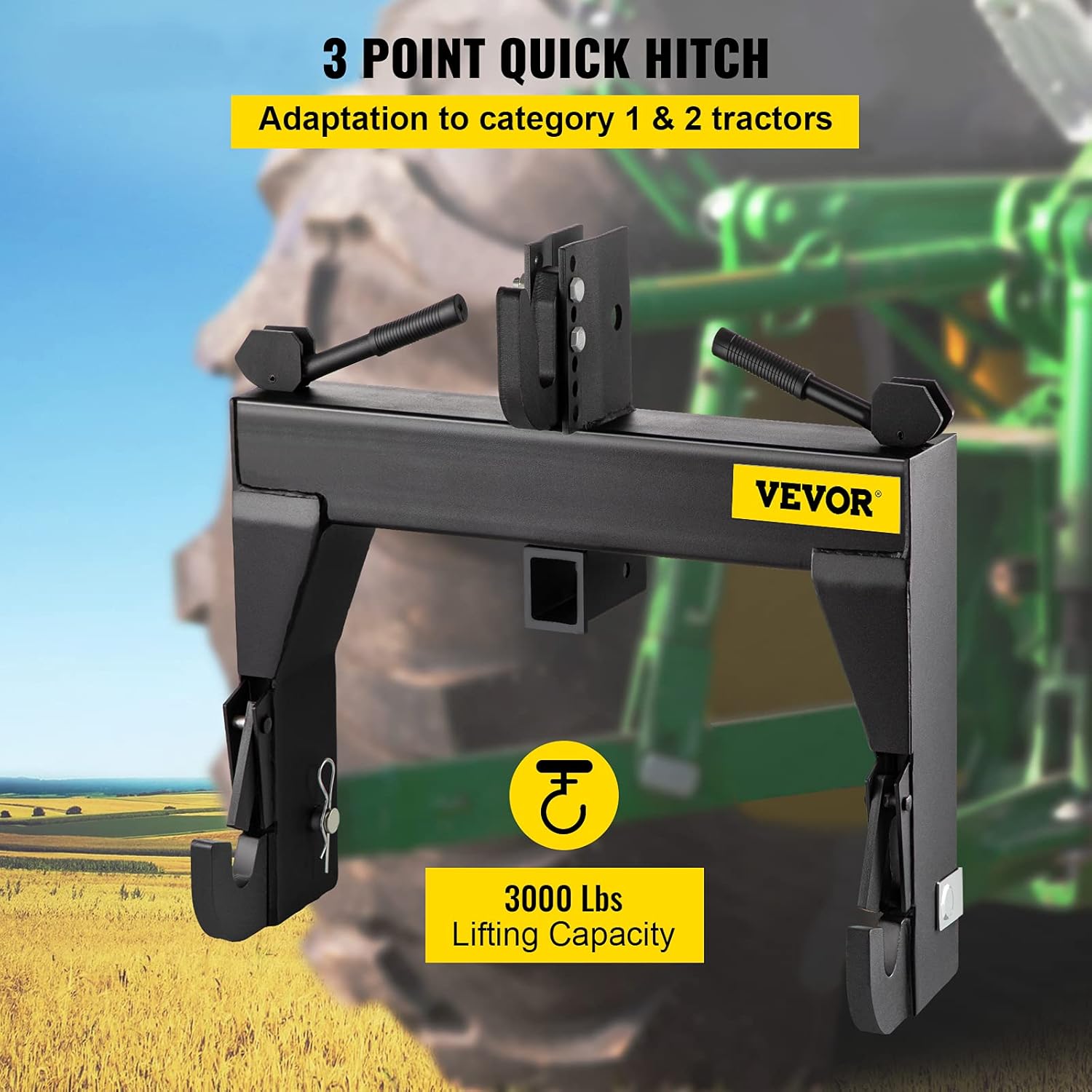 3-Point Quick Hitch, 3000 LBS Lifting Capacity, 26.6" Between Lower Arms K2666