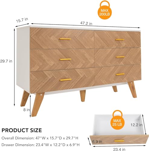 Rustic Brown Wooden 6 Drawer Dresser N270152