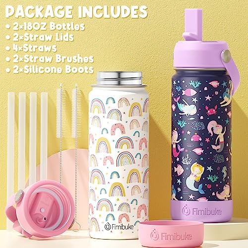 18oz 2 Pack Double Wall Stainless Steel Insulated Water Bottle with Straw F667