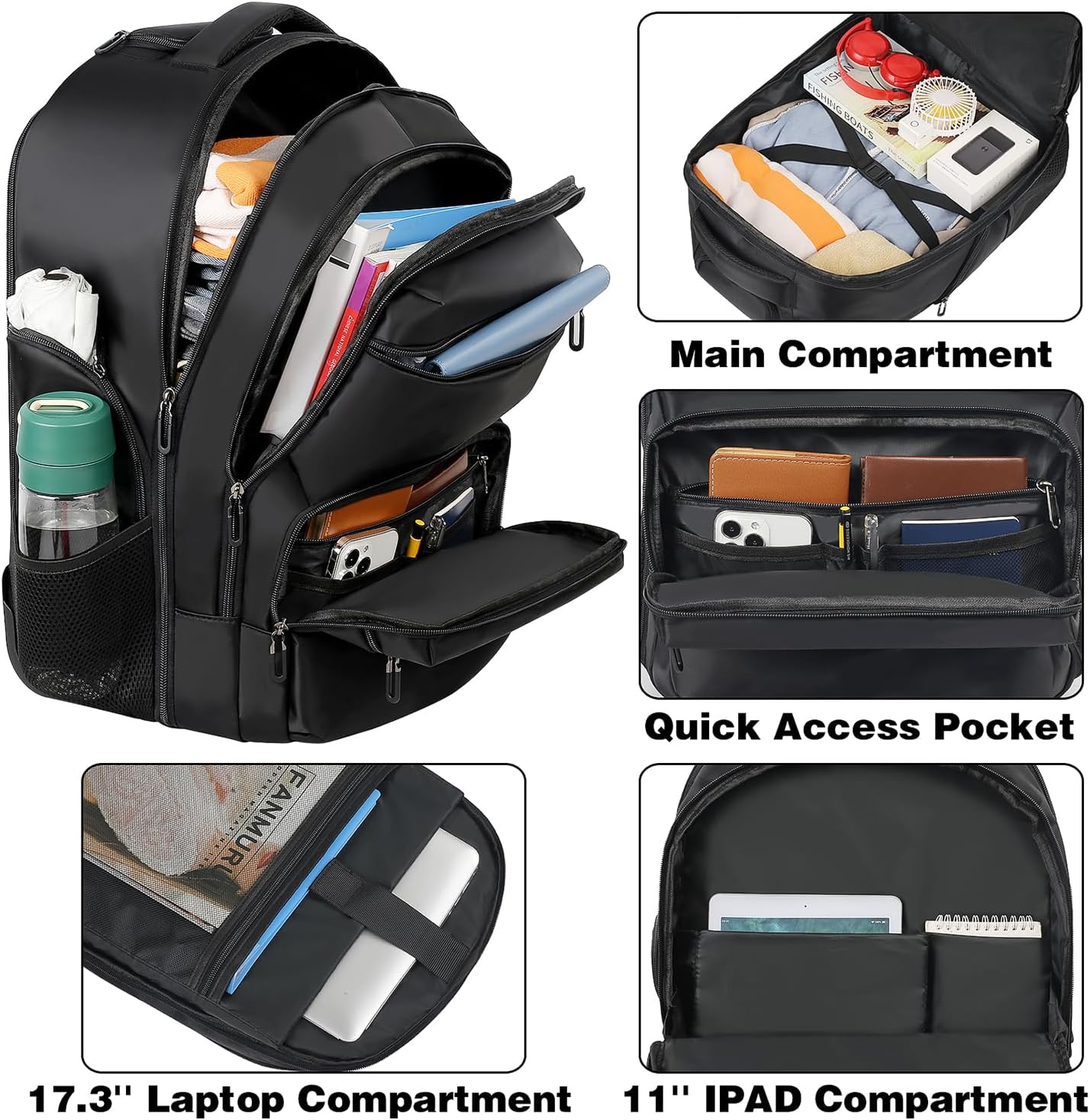 Black Rolling Backpack with Wheels Y4592