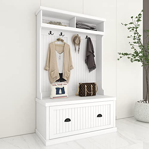 White Hall Tree with Bench and Shoe Storage Q682