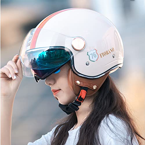 Retro Creative Motorcycle Half Helmet, 3/4 Face Breathable Motorbike Helmets with Double Visor Helmet X1957