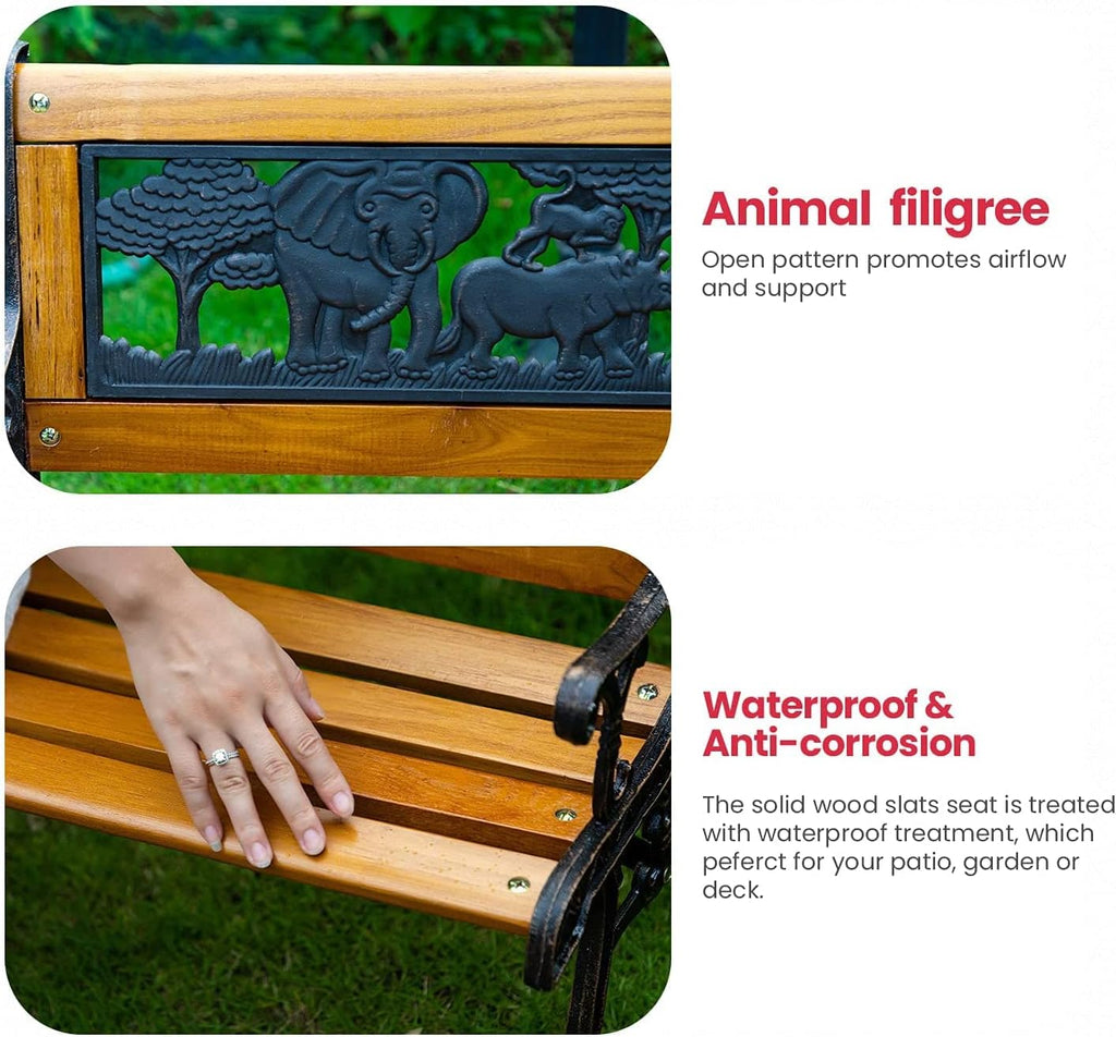 32" Wooden Garden Bench with Cast Iron Armrest O6669