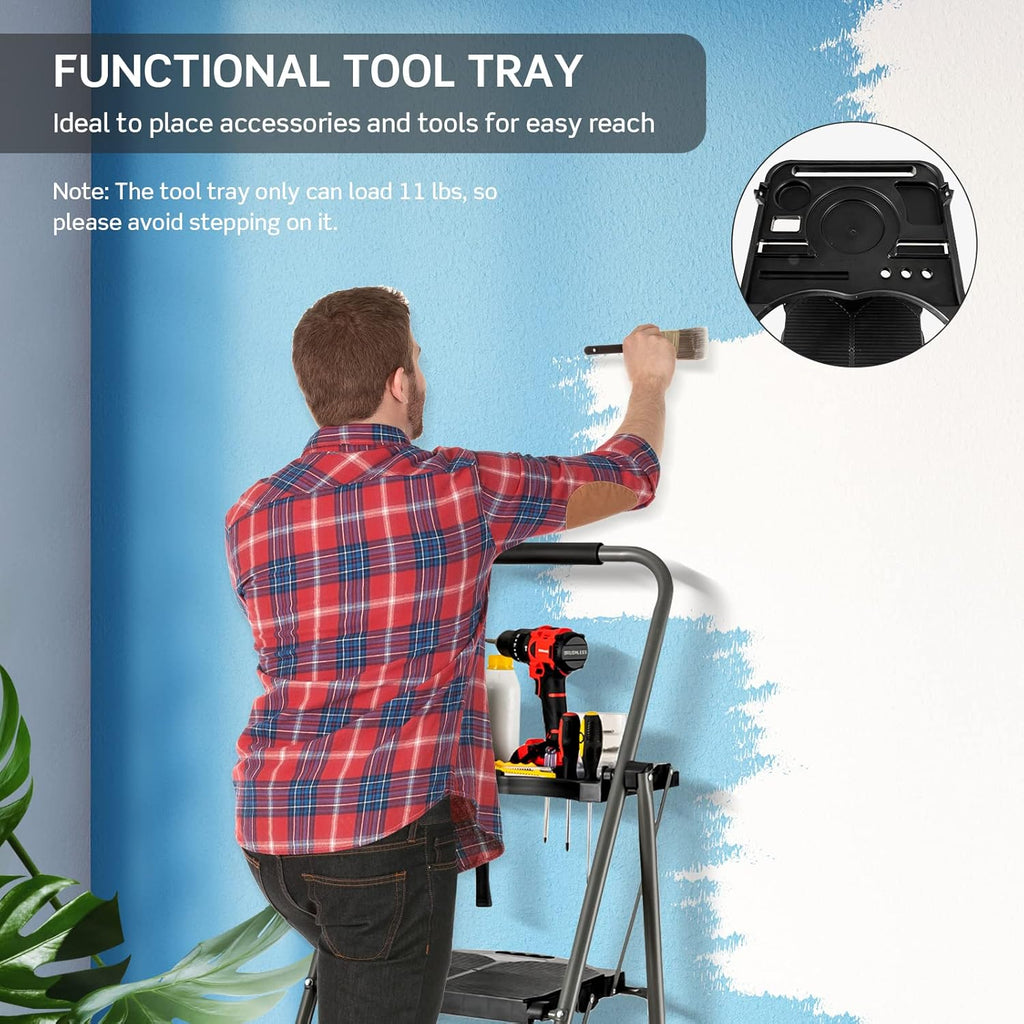 4 Step Folding Ladder with Handrail, Black S3260