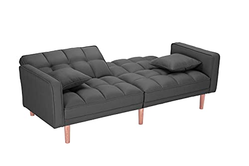 75" Linen Upholstered Convertible Futon Sofa Bed with Two Pillows A408811