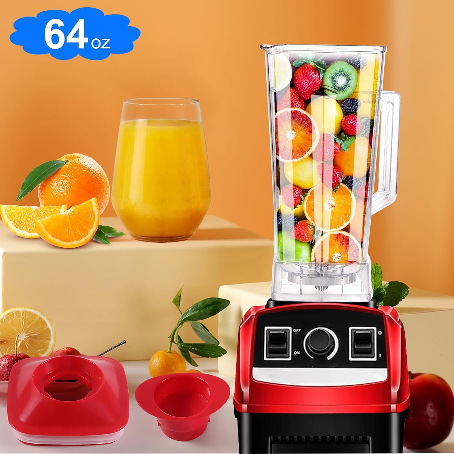 64 OZ Blender Pitcher with Red Lid A64298