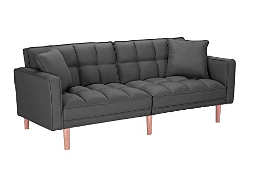 75" Linen Upholstered Convertible Futon Sofa Bed with Two Pillows A408811