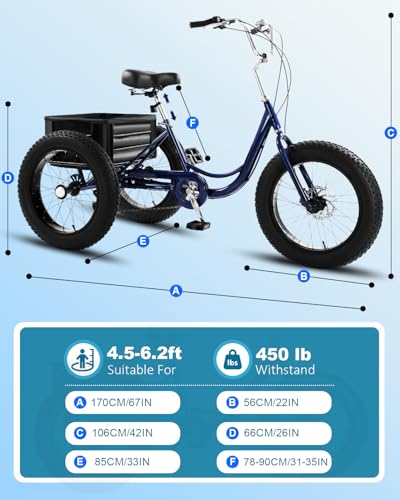 20-Inch Fat Tire 7-Speed Heavy-Duty Adult Tricycle with Large Cargo Basket R559108