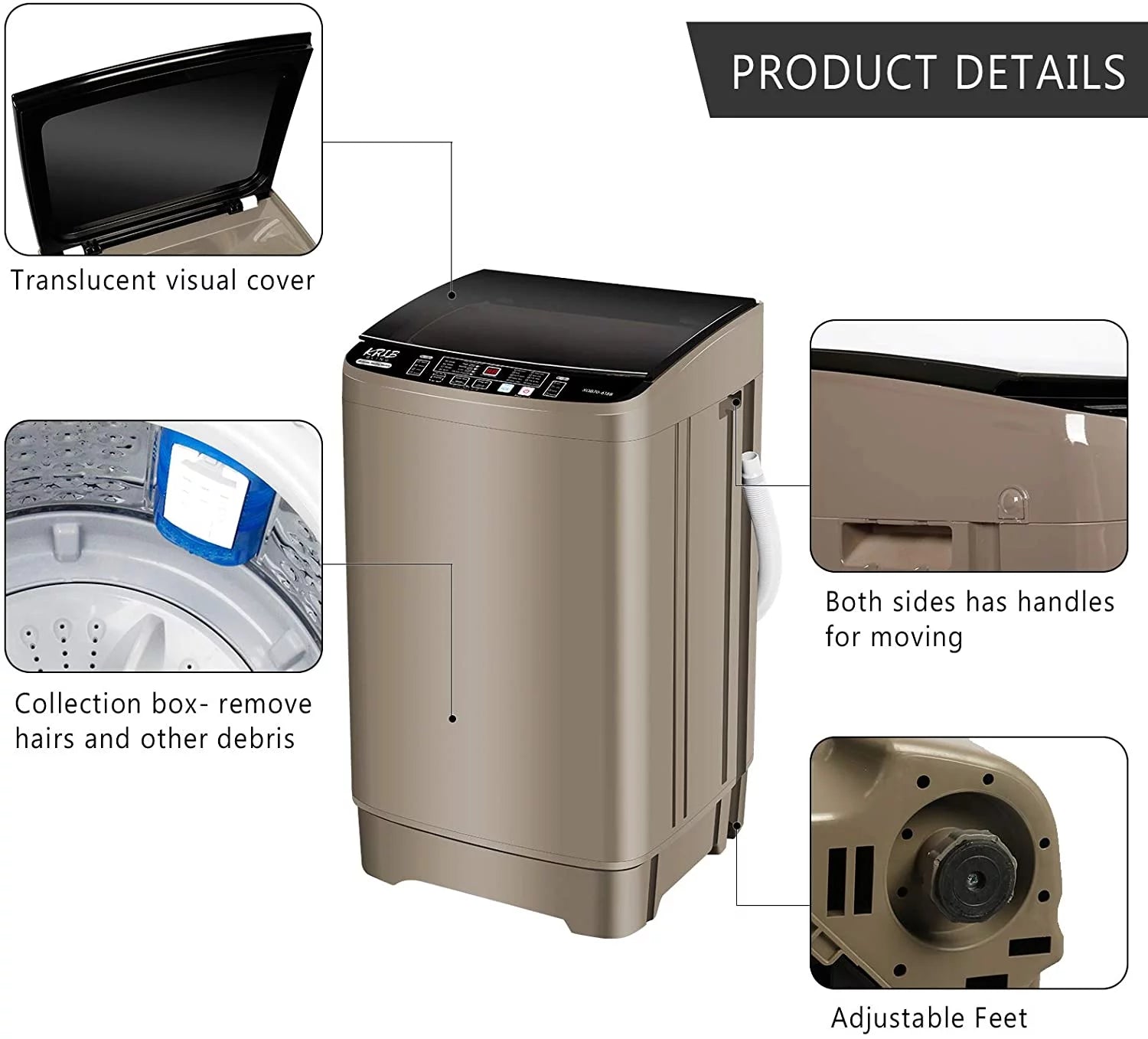 15.6 lbs Portable Compact Washing Machine with Drain Pump D34052